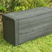 Coffre de jardin en résine aspect bois gris 270L WOODY